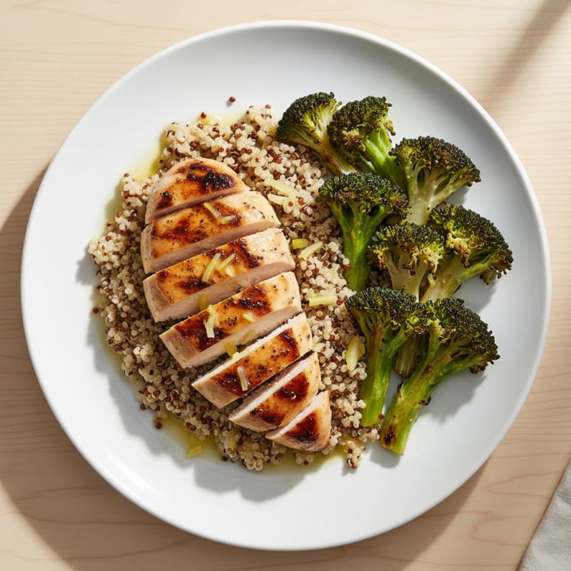 Grilled Chicken Breast with Quinoa and Roasted Broccoli