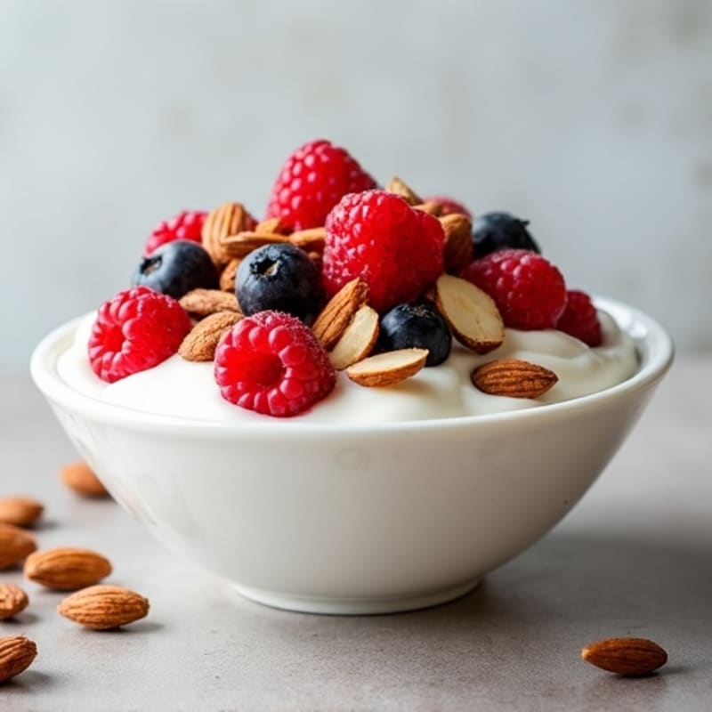 Creamy Greek Yogurt with Fresh Berries and Crunchy Almonds