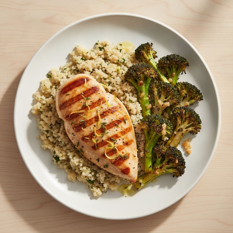 Grilled Chicken Breast with Quinoa and Roasted Broccoli