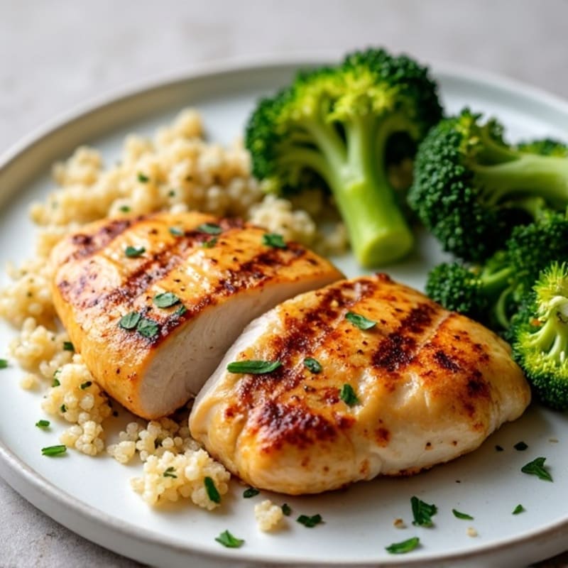 Grilled Chicken Breast with Quinoa and Roasted Broccoli