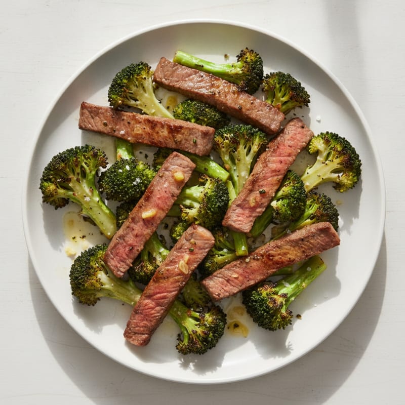 Seared Lean Beef Strips with Roasted Broccoli