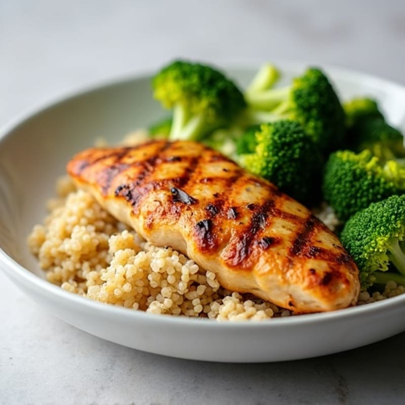 Grilled Chicken Breast with Roasted Broccoli and Quinoa