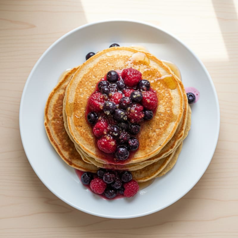 Fluffy Buttermilk Pancakes with Berry Compote