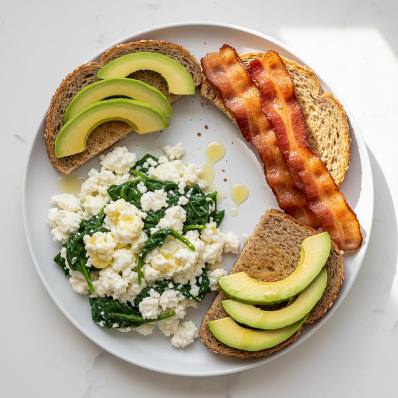 Egg White and Cottage Cheese Scramble with Spinach and Turkey Bacon