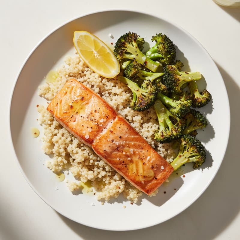 Seared Salmon with Roasted Broccoli and Quinoa