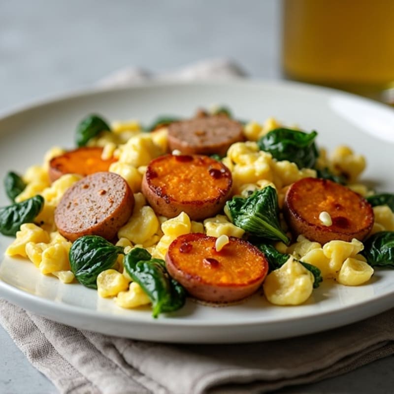 Egg White and Turkey Sausage Scramble with Spinach and Roasted Sweet Potato