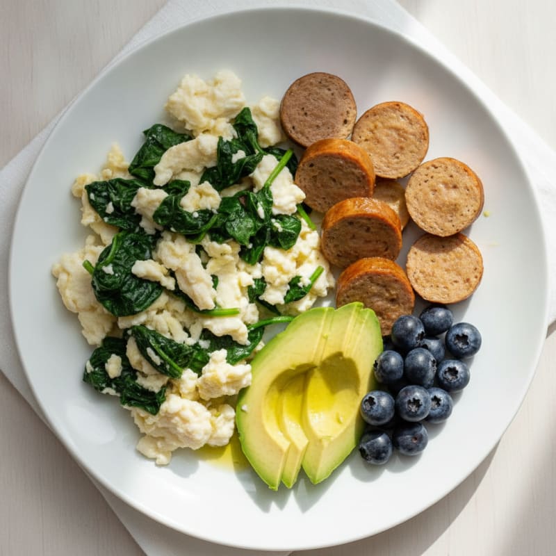 Egg White Spinach Scramble with Turkey Sausage