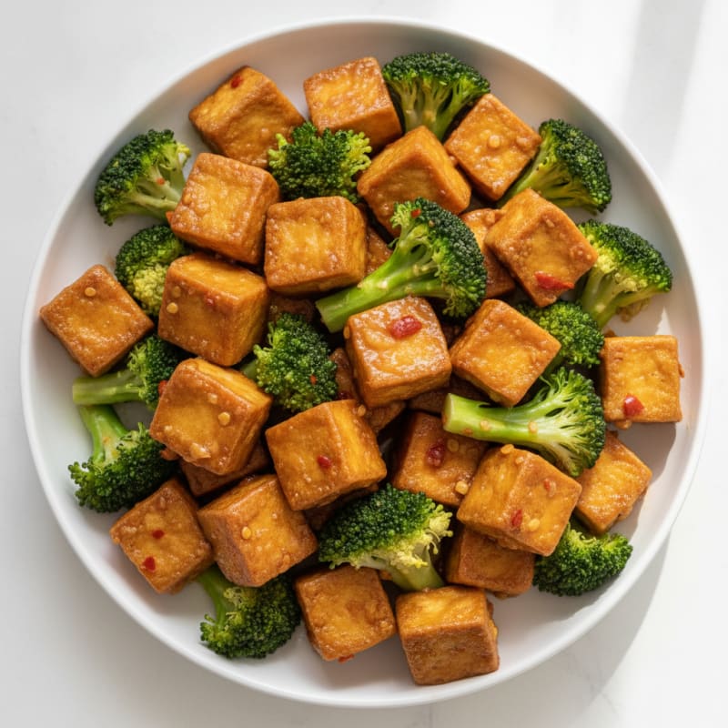 General Tso Tofu with Steamed Broccoli