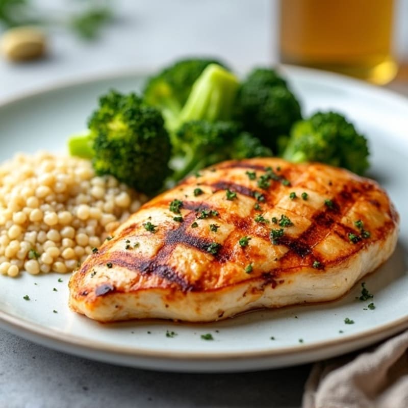 Grilled Chicken Breast with Roasted Broccoli and Quinoa