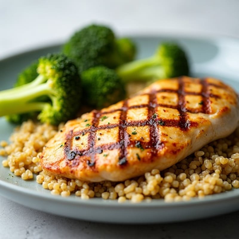 Grilled Chicken Breast with Roasted Broccoli and Quinoa