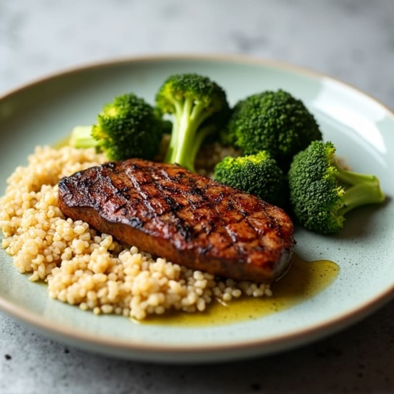Seared Beef Sirloin with Roasted Broccoli and Quinoa