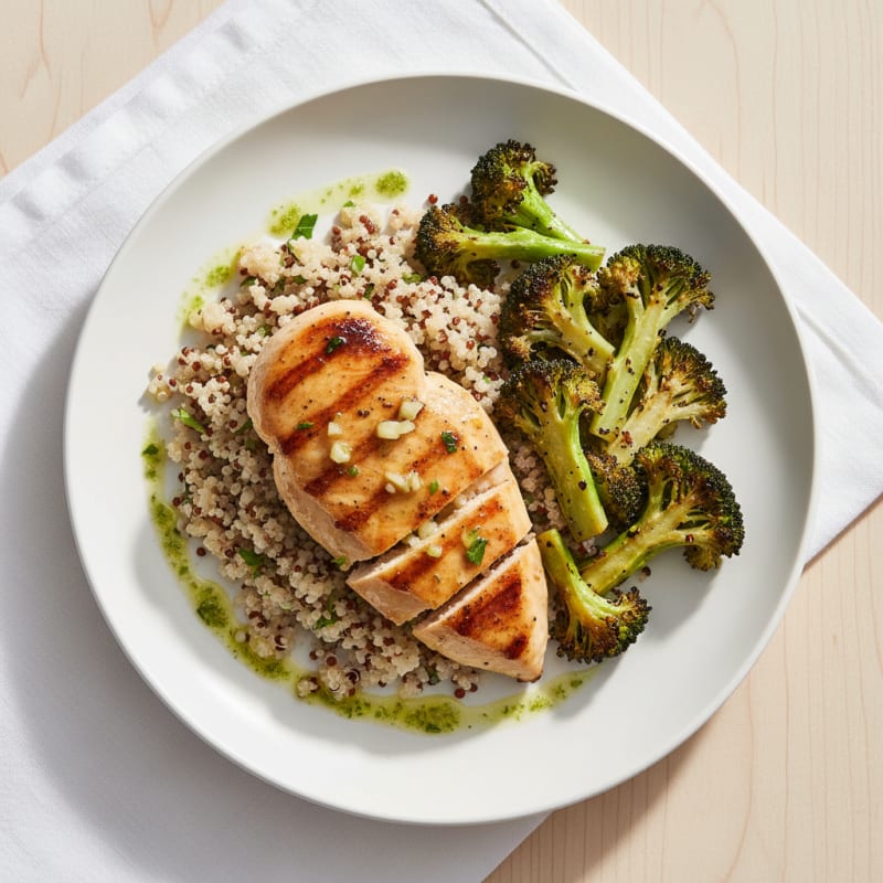 Grilled Chicken Breast with Quinoa and Roasted Broccoli