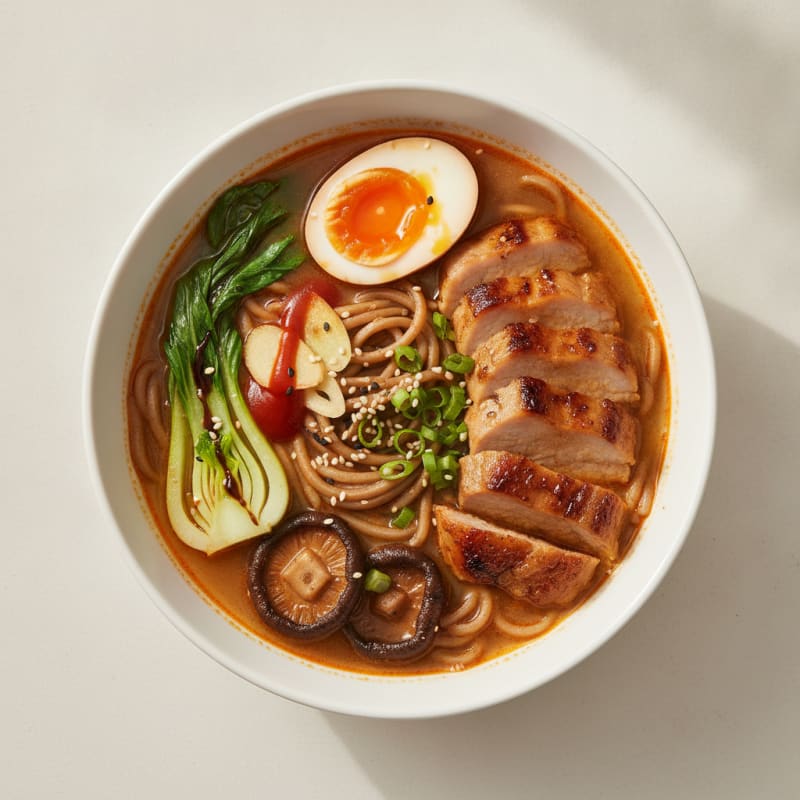 Sriracha Pork Ramen Soup with Jammy Egg