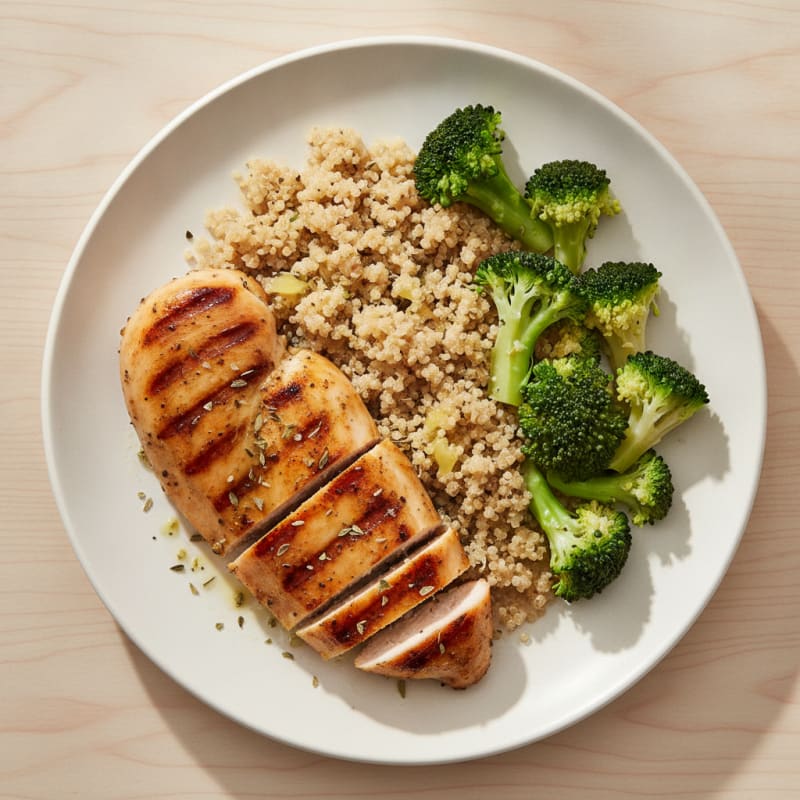 Grilled Chicken Breast with Quinoa and Steamed Broccoli