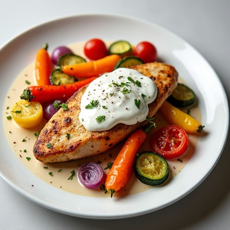 Creamy Spiced Chicken with Roasted Vegetables