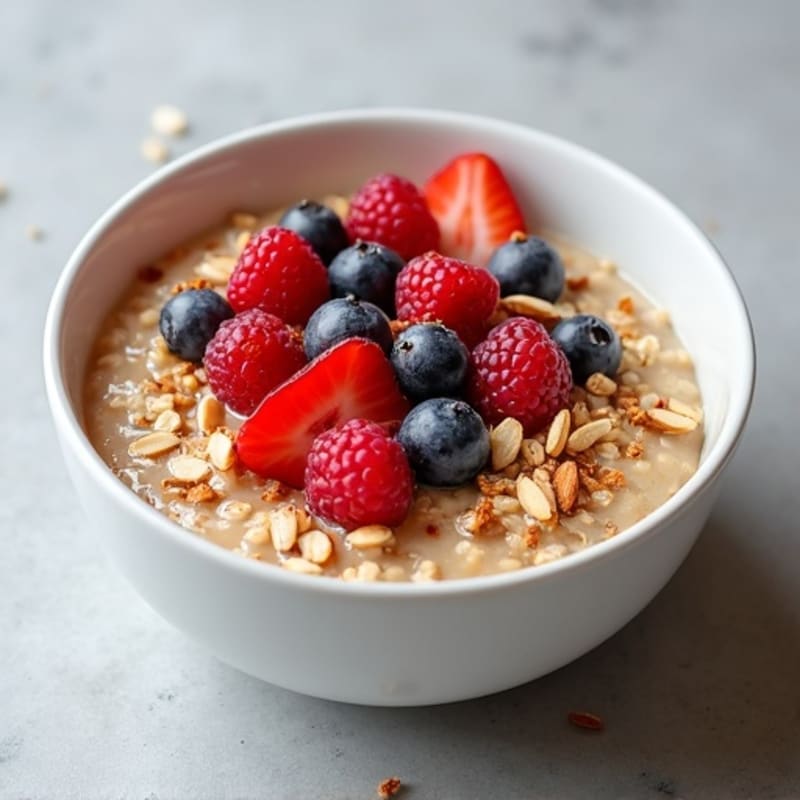 Creamy High-Protein Oatmeal with Fresh Berries and Toasted Nuts