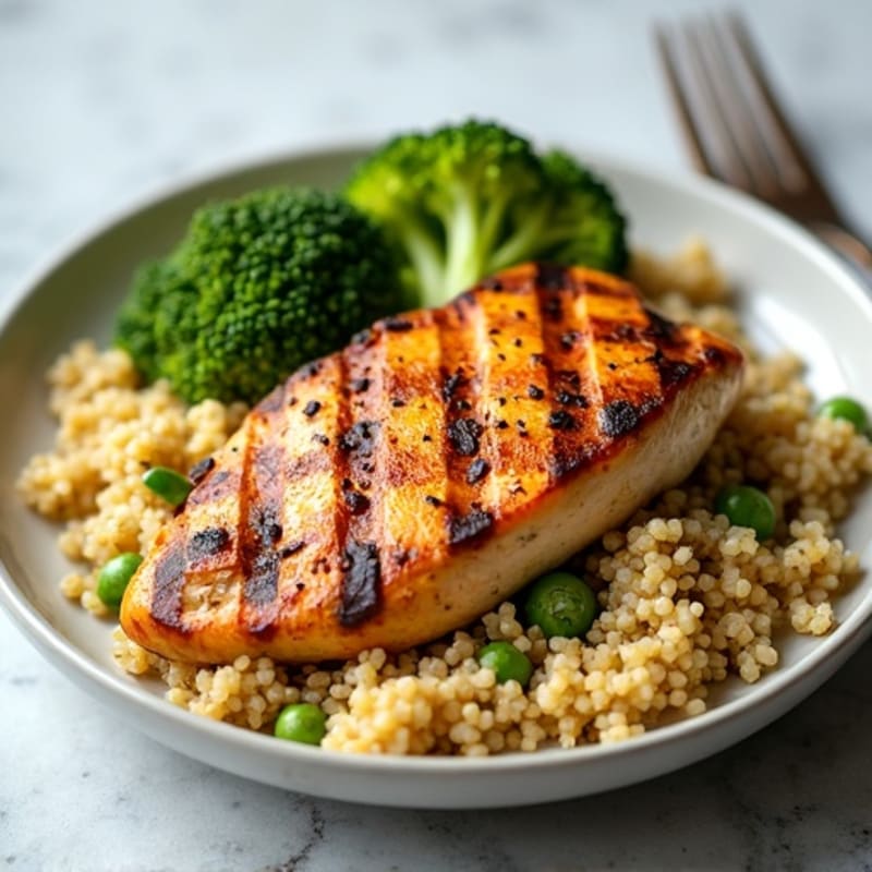 Grilled Chicken Breast with Quinoa and Roasted Broccoli