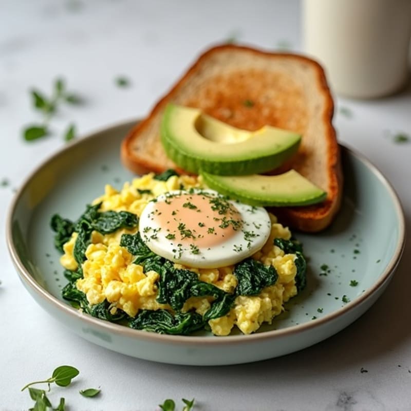 Cottage Cheese Egg White Scramble with Sautéed Spinach