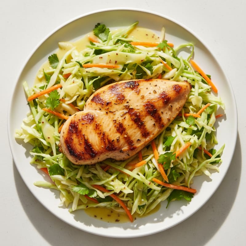 Grilled Chicken Breast with Crunchy Cabbage Slaw
