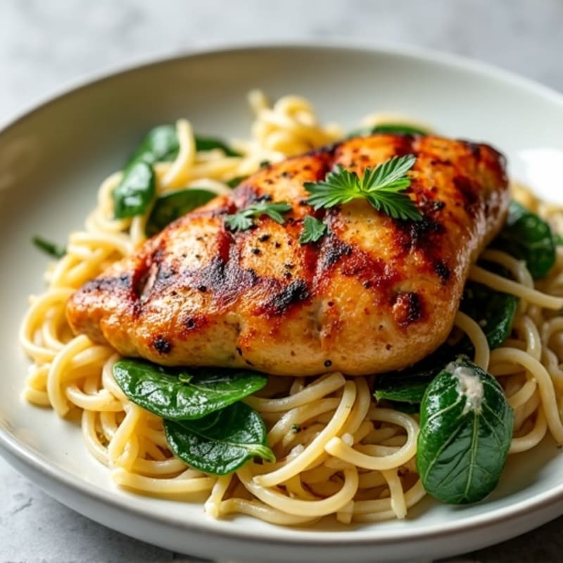 Grilled Cajun Chicken with Creamy Spinach Pasta