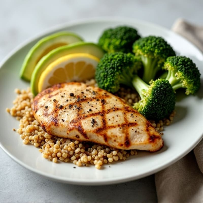 Grilled Chicken Breast with Quinoa and Roasted Broccoli