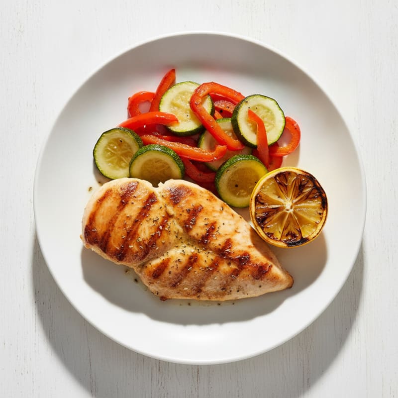 Grilled Chicken Breast with Roasted Zucchini and Bell Peppers