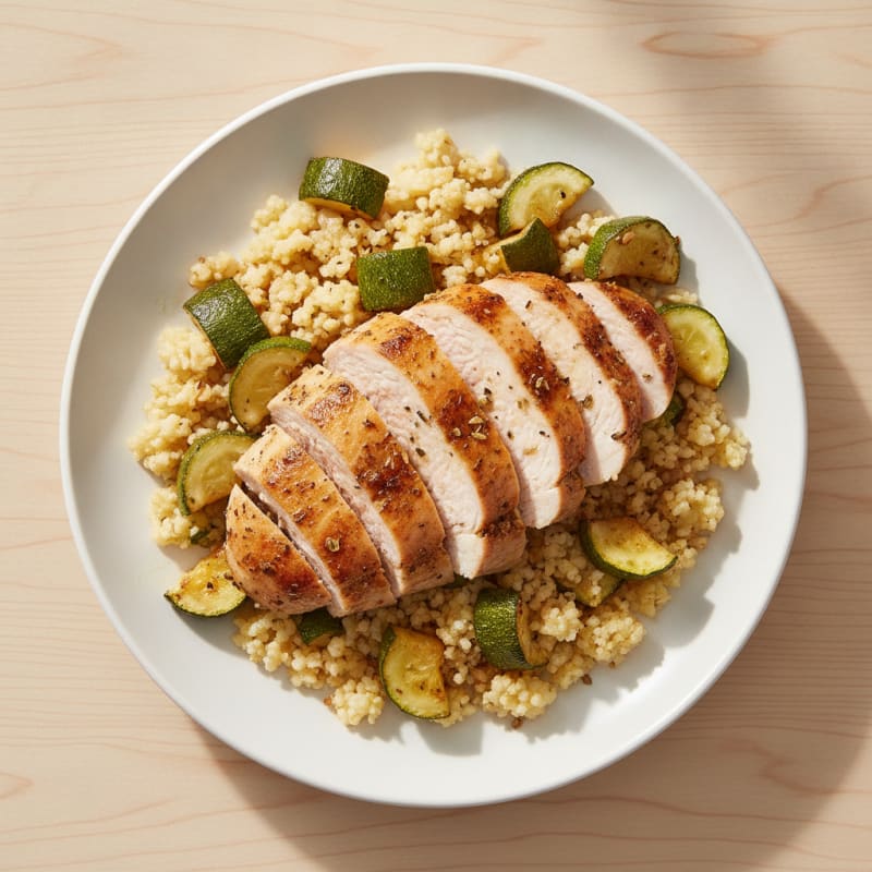 Seared Turkey Breast with Roasted Zucchini and Cauliflower Rice
