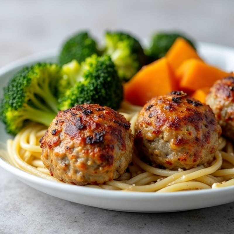 Lean Turkey Meatballs with Roasted Broccoli and Sweet Potato