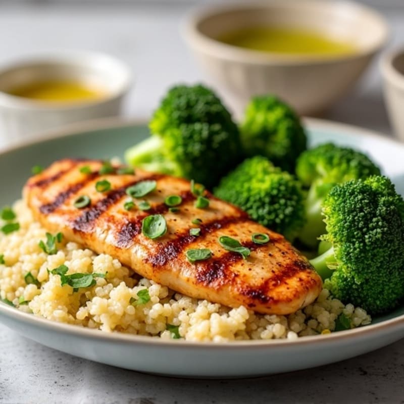 Grilled Chicken Breast with Quinoa and Steamed Broccoli
