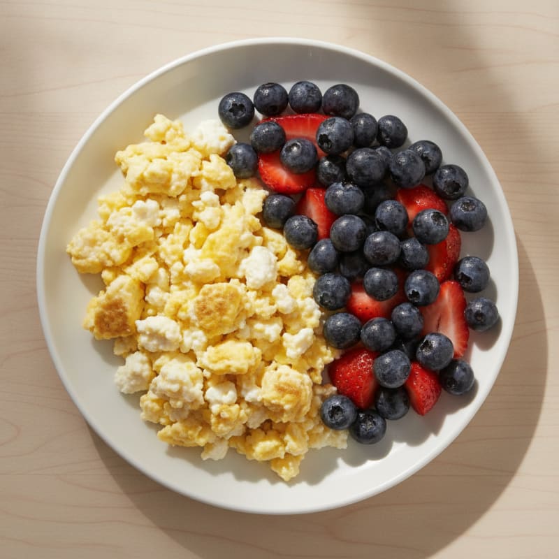 Scrambled Eggs with Cottage Cheese and Fresh Berries