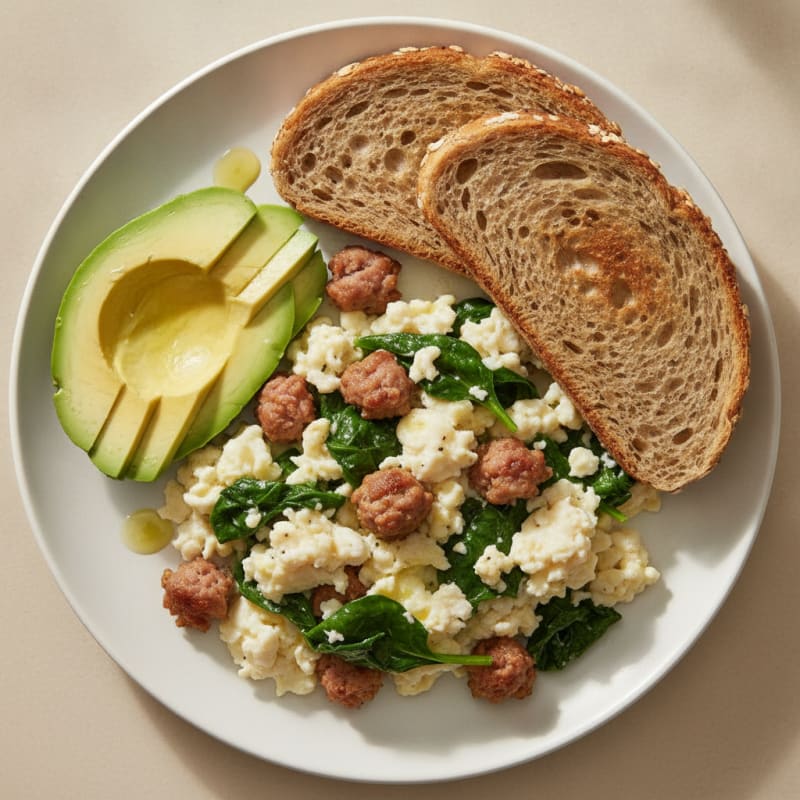 Egg White Scramble with Turkey Sausage and Spinach