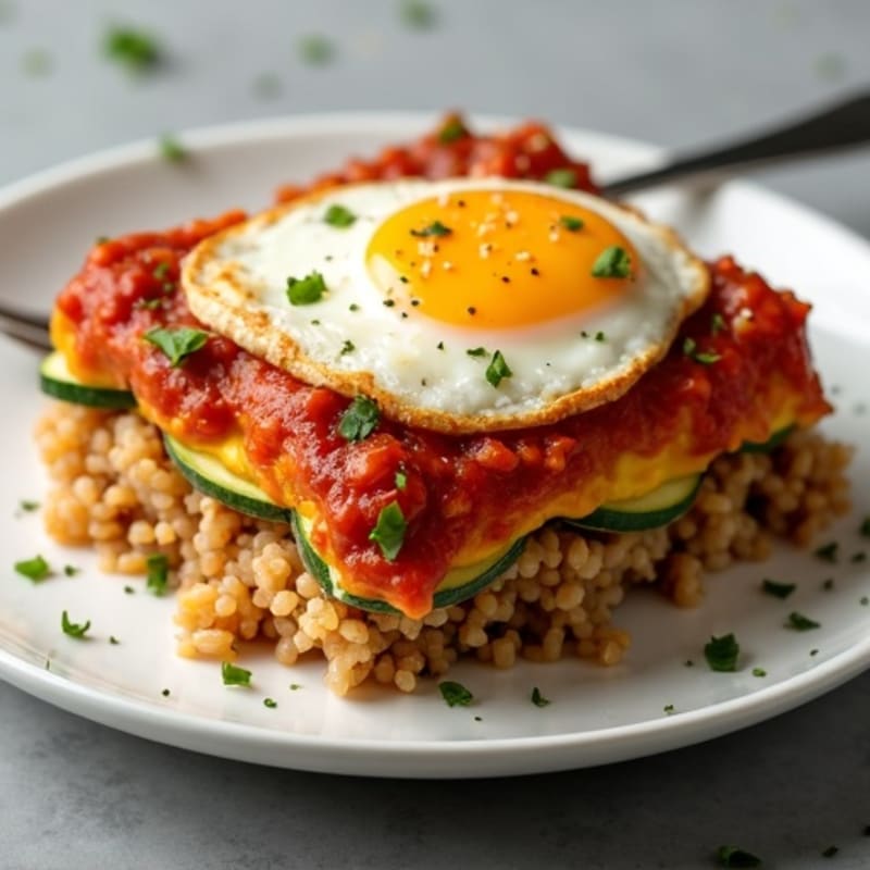 Lean Beef and Zucchini Casserole with Tomato Sauce and Brown Rice