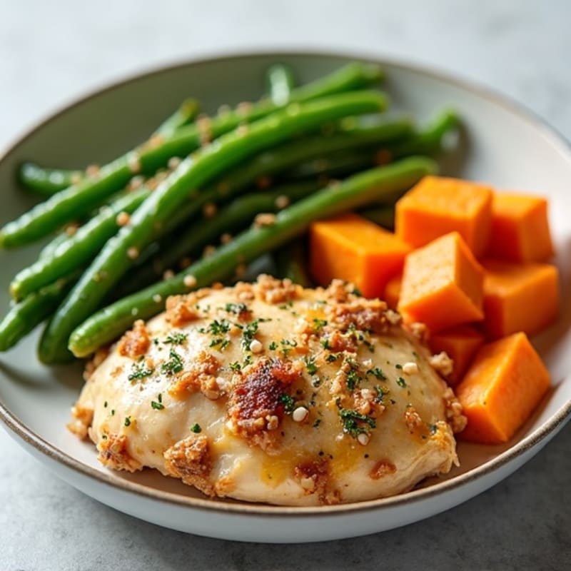Garlic Herb Roasted Chicken with Crispy Green Bean Sticks
