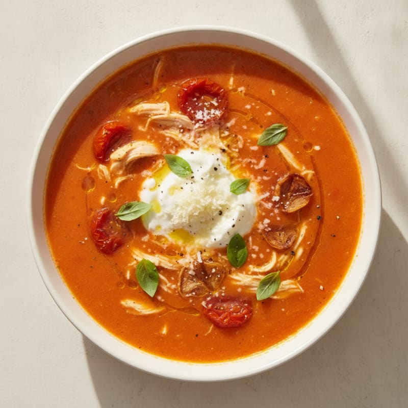 Roasted Tomato Basil Soup with Parmesan