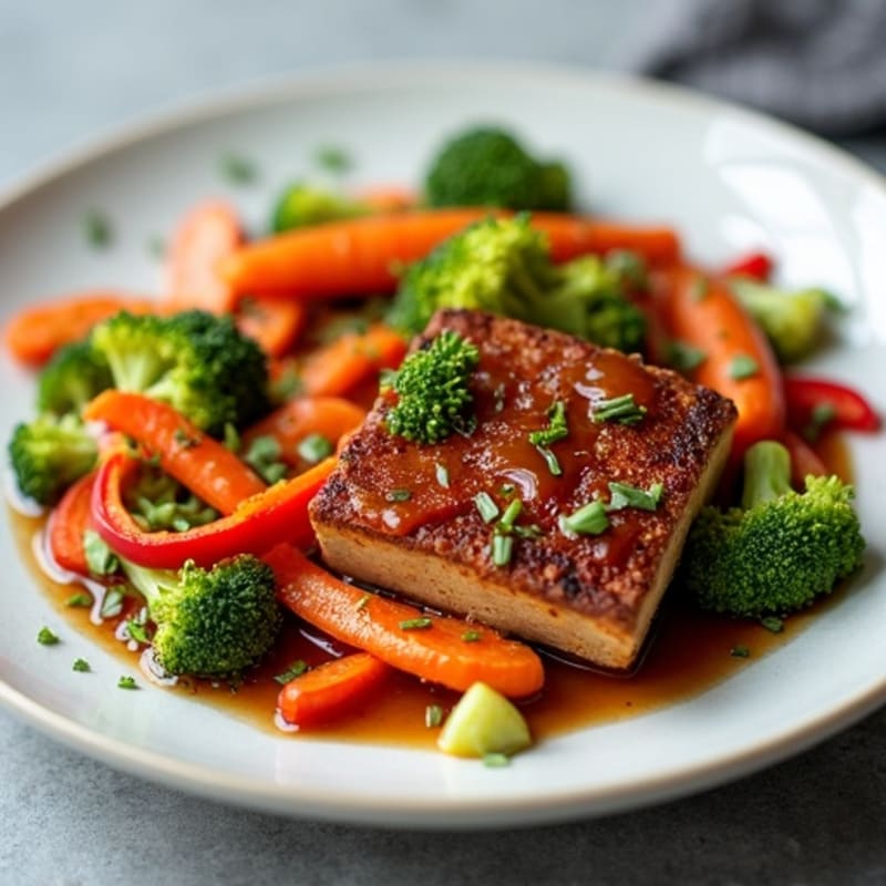 Sweet-Sticky Maple Glazed Tempeh with Crispy Vegetables
