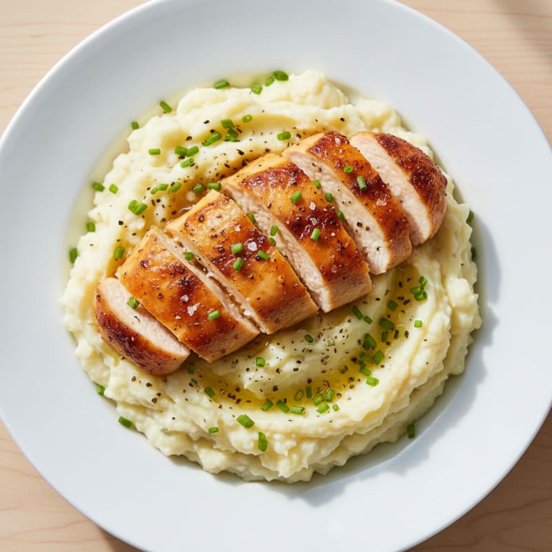 Buttery Garlic Mashed Potatoes with Herb-Roasted Chicken