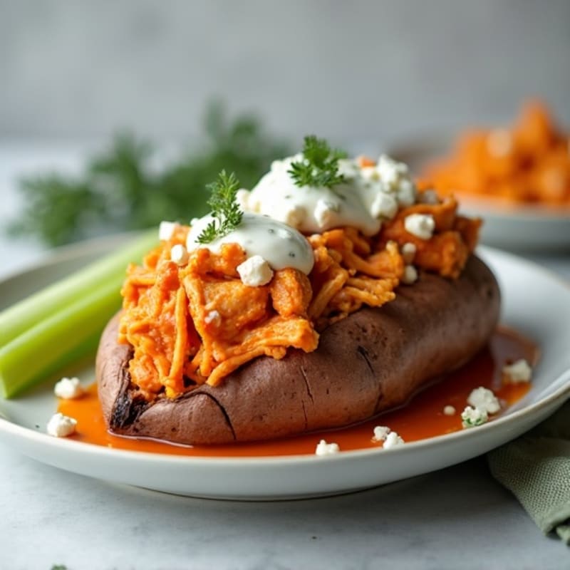 Creamy Buffalo Chicken Stuffed Roasted Sweet Potatoes