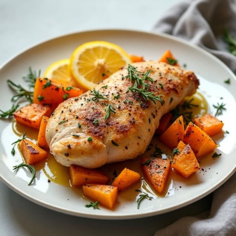 Lemon Herb Roasted Chicken with Crispy Sweet Potatoes