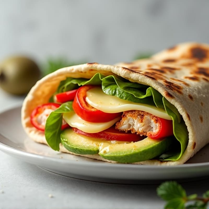 Grilled Chicken and Bell Pepper Whole Wheat Wrap with Lactose-Free Cheese