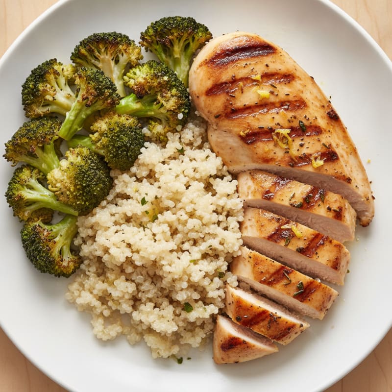 Grilled Chicken Breast with Quinoa and Roasted Broccoli