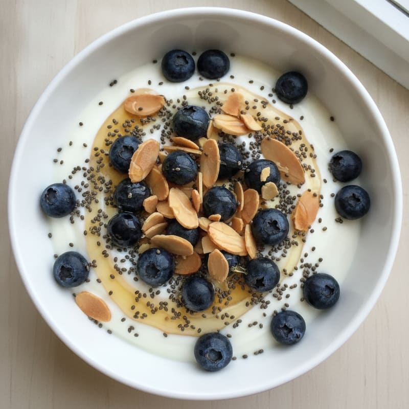 Greek Yogurt Bowl with Chia Seeds and Sliced Almonds