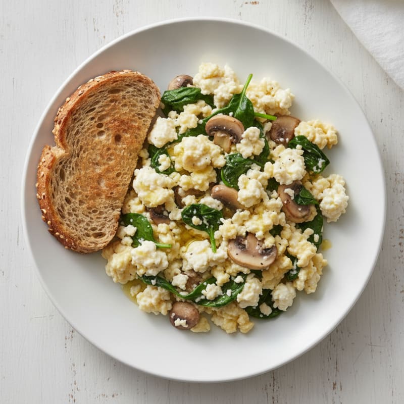 Cottage Cheese Scramble with Spinach and Mushrooms