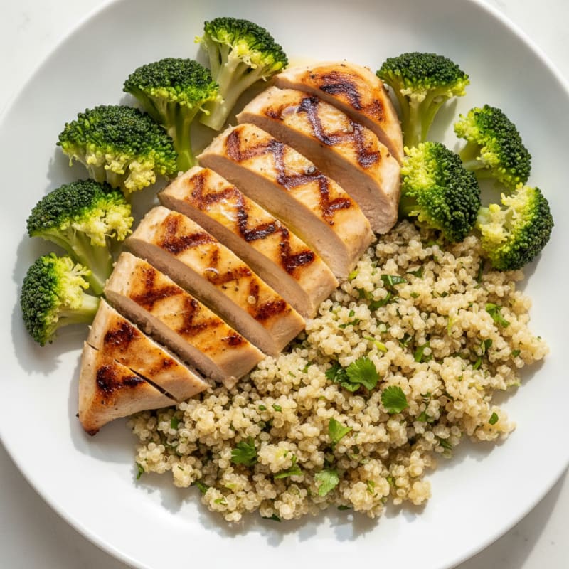 Grilled Chicken Breast with Quinoa and Steamed Broccoli