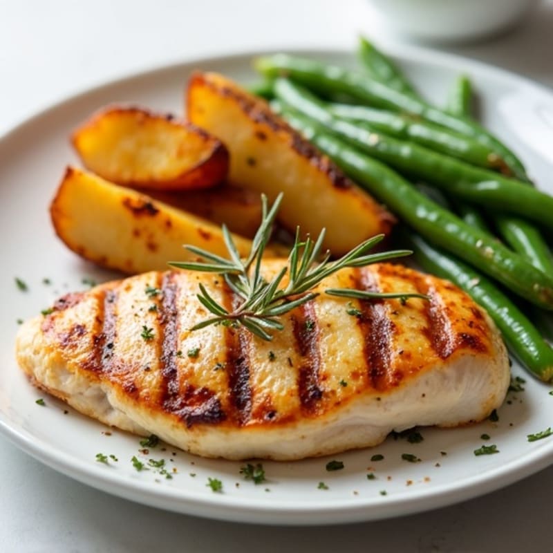 Grilled Chicken Breast with Roasted Potato Wedges, Steamed Green Beans & Mini Yogurt Parfait