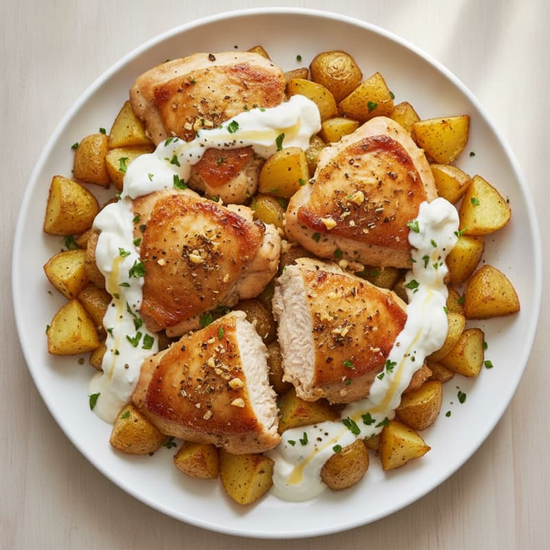 Herb-Roasted Chicken Thighs with Yogurt Sauce