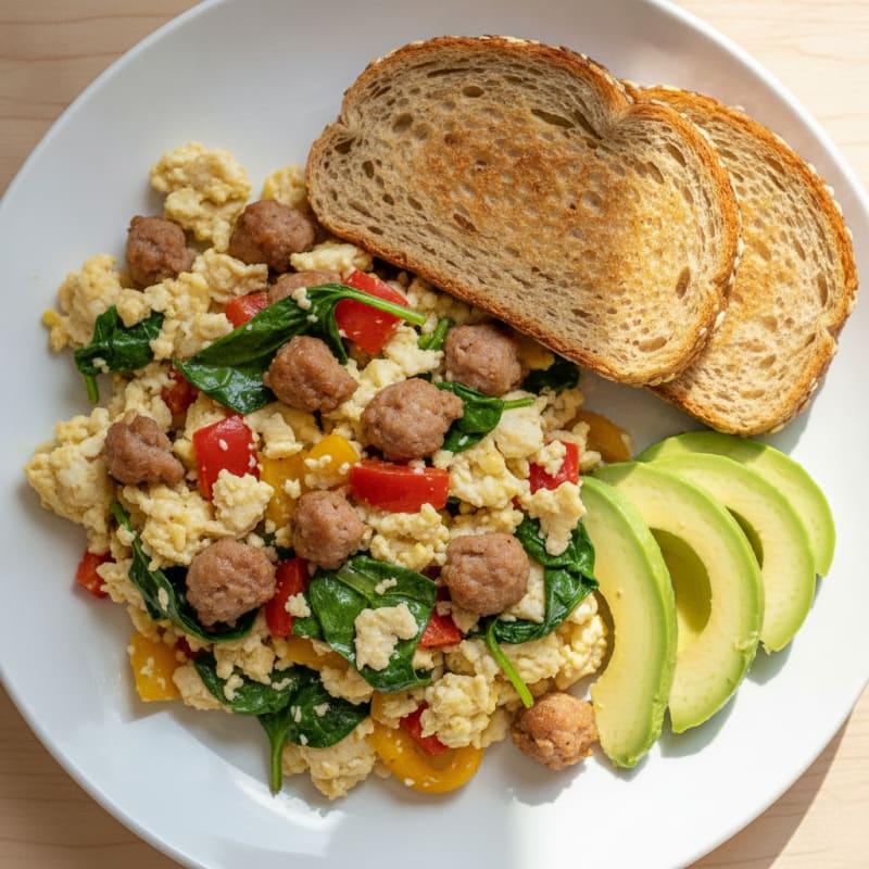 Egg White Veggie Scramble with Turkey Sausage