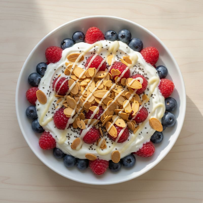 High-Protein Greek Yogurt Parfait with Mixed Berries and Almonds