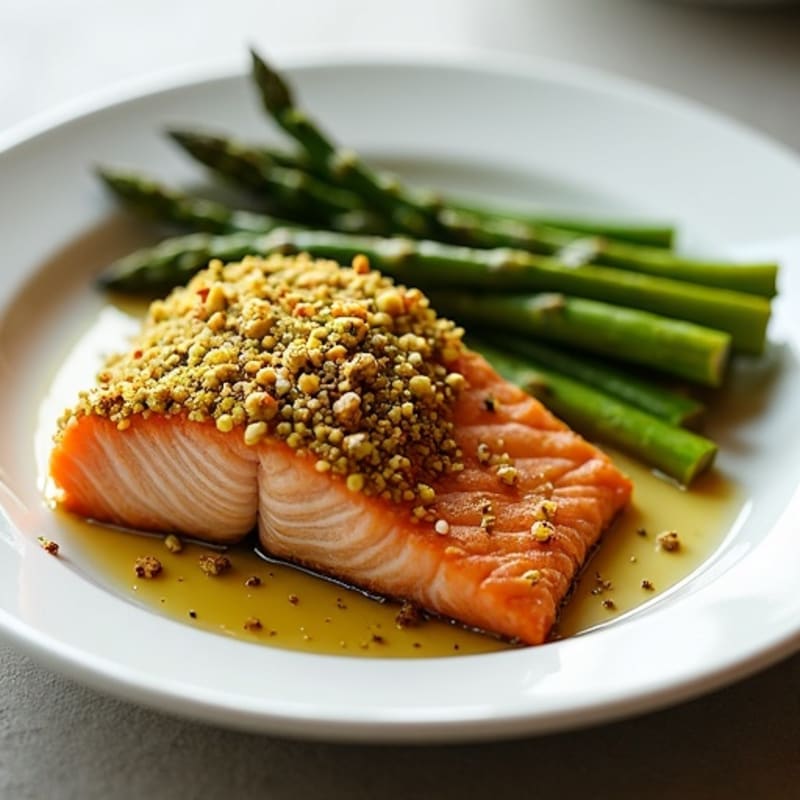 Crispy Pistachio-Crusted Salmon with Roasted Asparagus