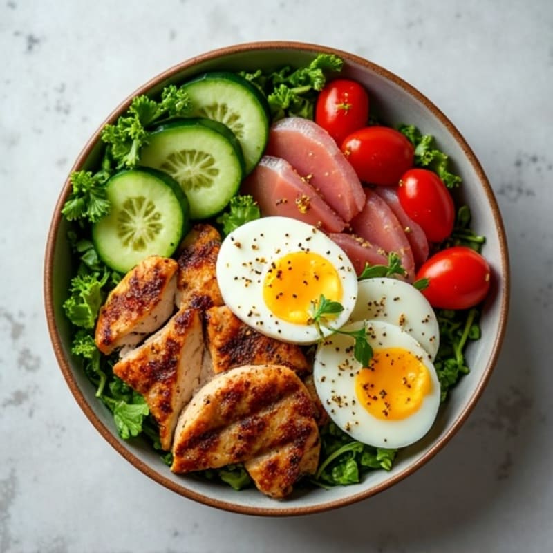 Triple Protein Power Bowl with Grilled Chicken, Seared Tuna and Eggs