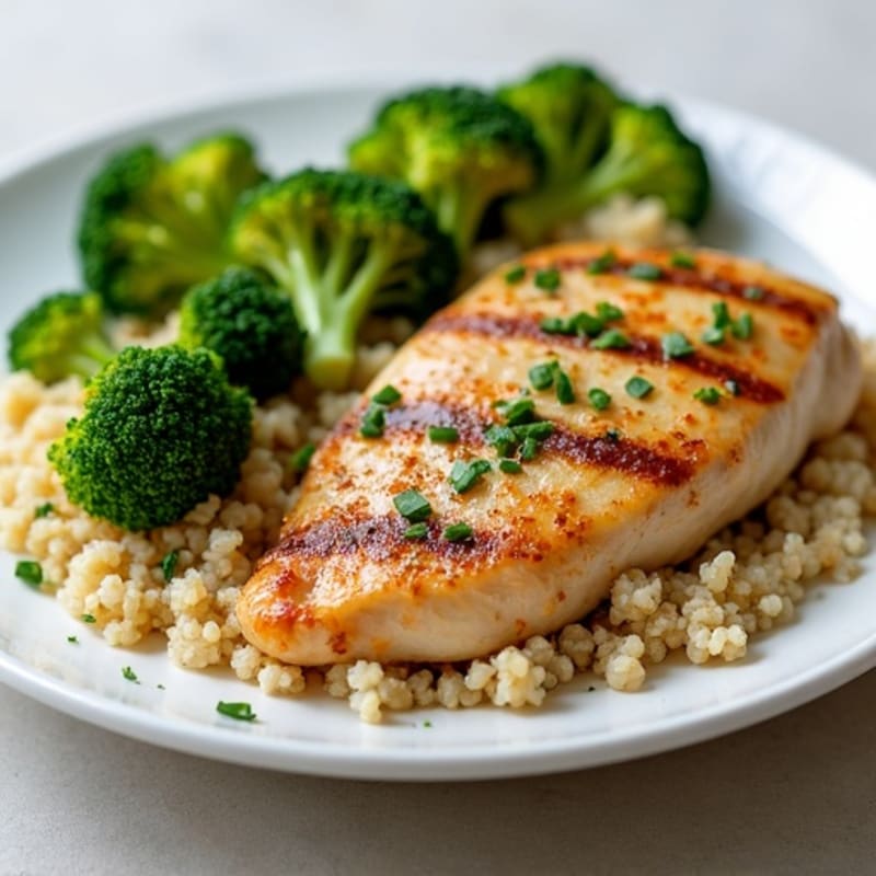 Grilled Chicken Breast with Roasted Broccoli and Quinoa
